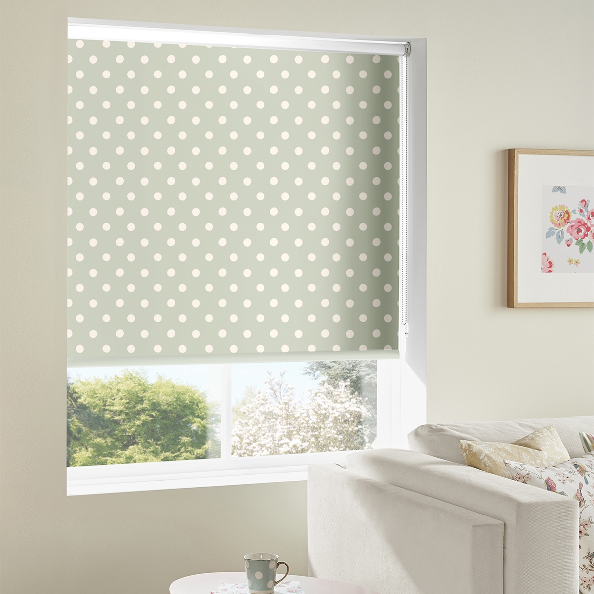 Product photograph of Cath Kidston Button Spot Aloe Roller Blind from Choice Furniture Superstore.